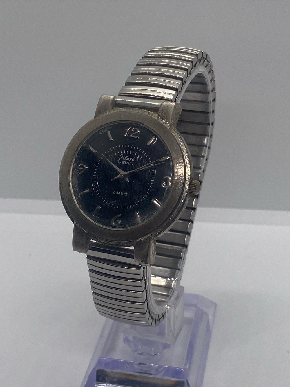 Elgin Men's Silver-Tone Expansion Band Quartz Watch - Black Dial